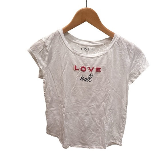 LOFT White and Red Short Sleeve Tee - Picture 1 of 8